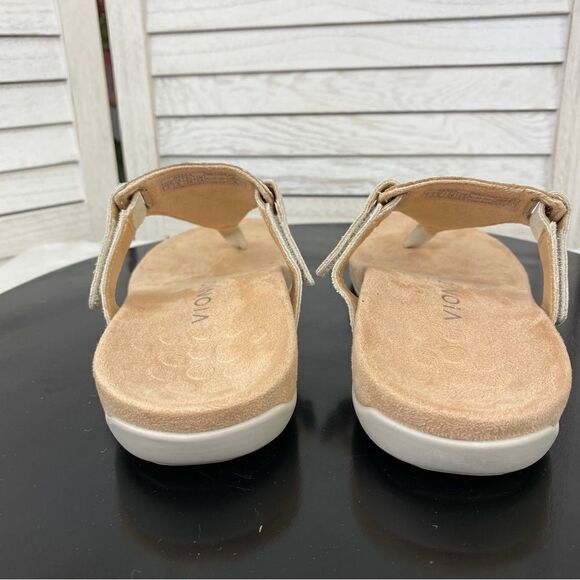 Vionic Wanda Leather T-strap Thing Sandals Beige 7 Bone Snake Embossed - Picture 9 of 12